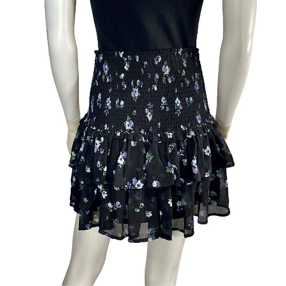 WAYF Black Floral Ruffled Mini Skirt Women's Medium - Picture 2 of 6